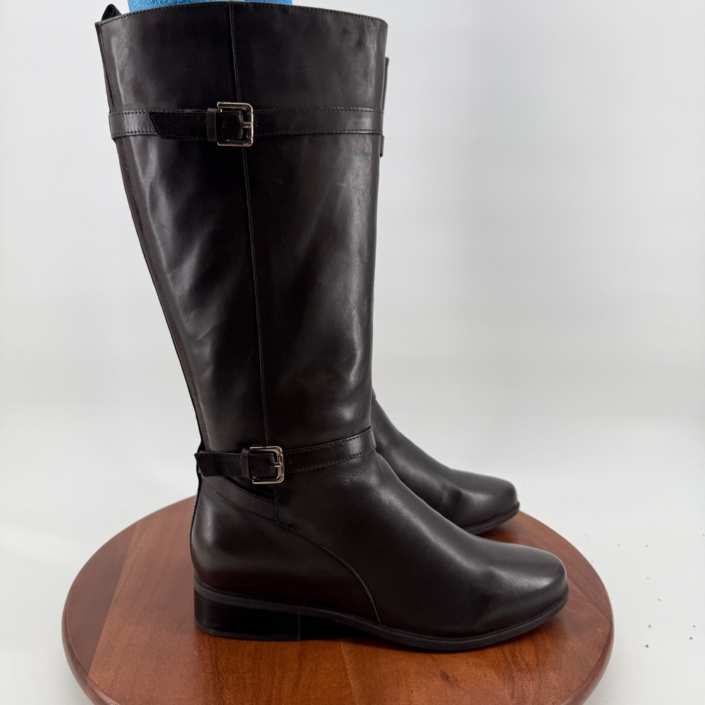 Rockport Harper Dark Brown Leather Wide Calf Riding Comfort Boots Women's 11M